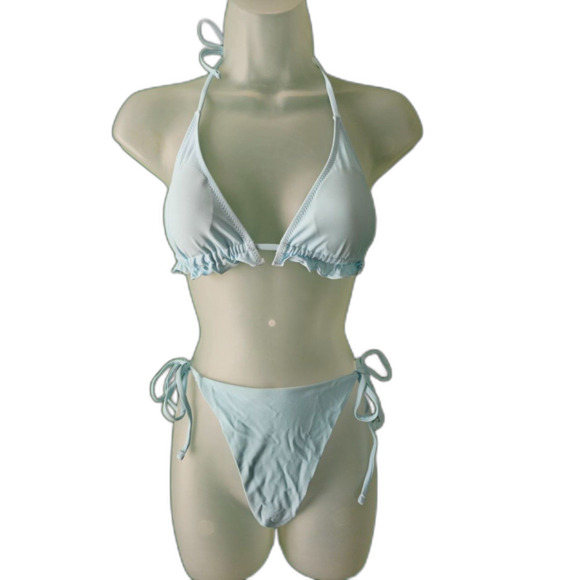 Blooming Jelly Blue 3 Piece Triangle Halter Thong Bikini Set Butterfly Sz M - Picture 5 of 9